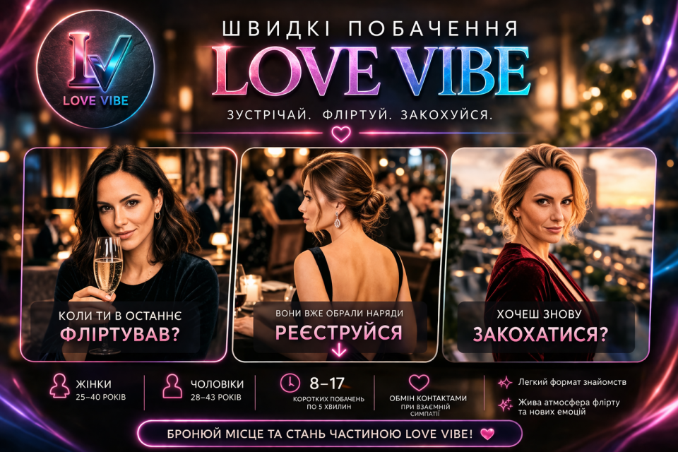 💘 Швидкі побачення «Love Vibe»  • 8–17 живих знайомств за один вечір